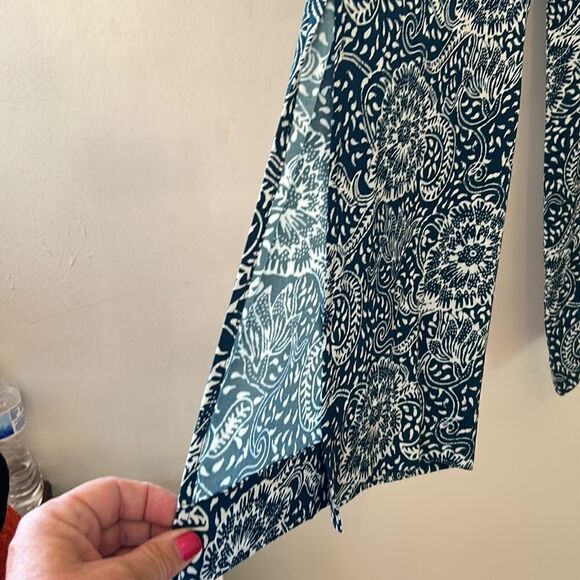Anthropologie blue white flowy side slit elastic waist pants Size M New - Picture 4 of 13